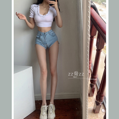 欧美街头设计不规则水洗短裤