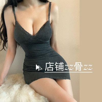 ZZ骨ZZ 新款辣妹街头休闲V领蕾丝拼接弹力修身型吊带裙连衣裙短裙