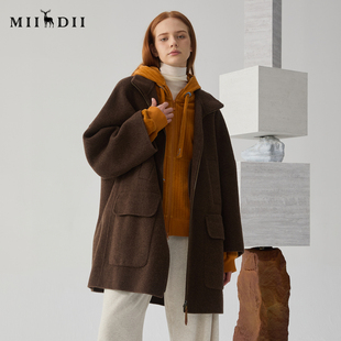 翻领大廓形中长款 时尚 毛呢244GD1482 新品 谜底呢子大衣女2024冬季