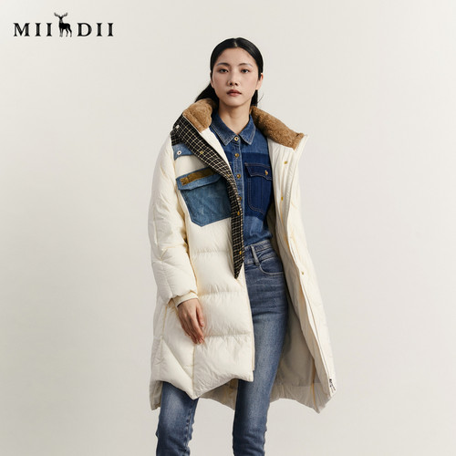 谜底中长连帽羽绒服设计感拼接面包服234MY1586