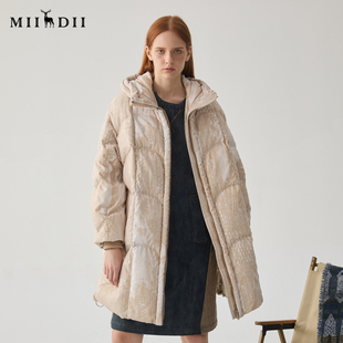 谜底中长款羽绒服纹理印花连帽鸭绒服244MY1592