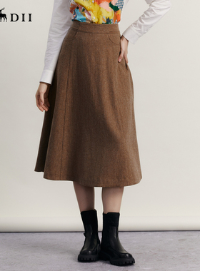 谜底长款半身裙伞裙文艺A型呢子半裙234MB1491