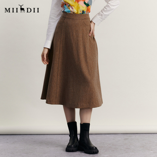 谜底长款 半身裙伞裙文艺A型呢子半裙234MB1491