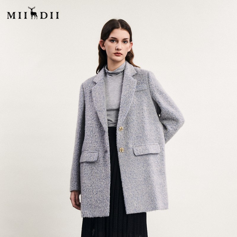 谜底毛呢大衣通勤风西装领单排扣外套241MD0104