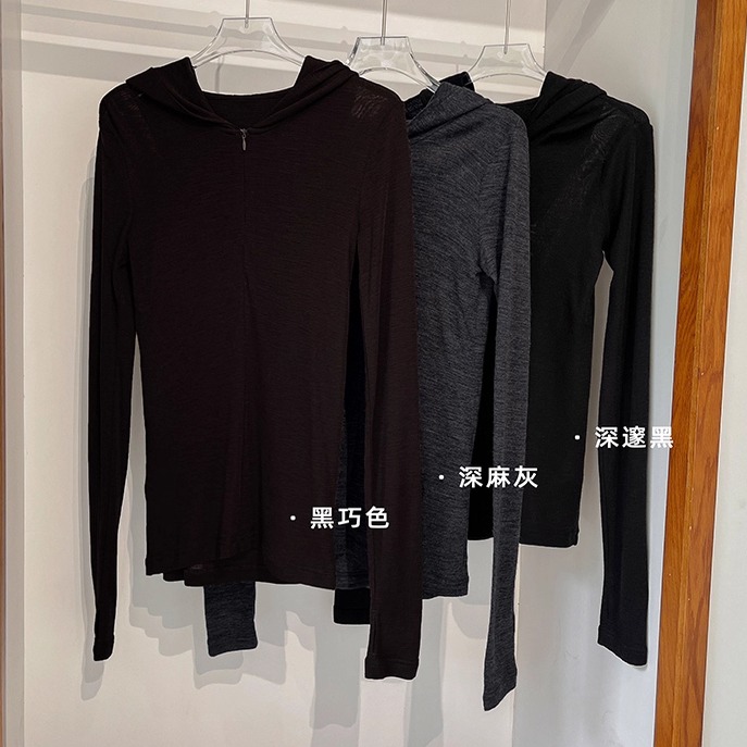 早秋半拉链立领羊毛打底衫女美式复古街头风帽衫休闲保暖长袖T恤
