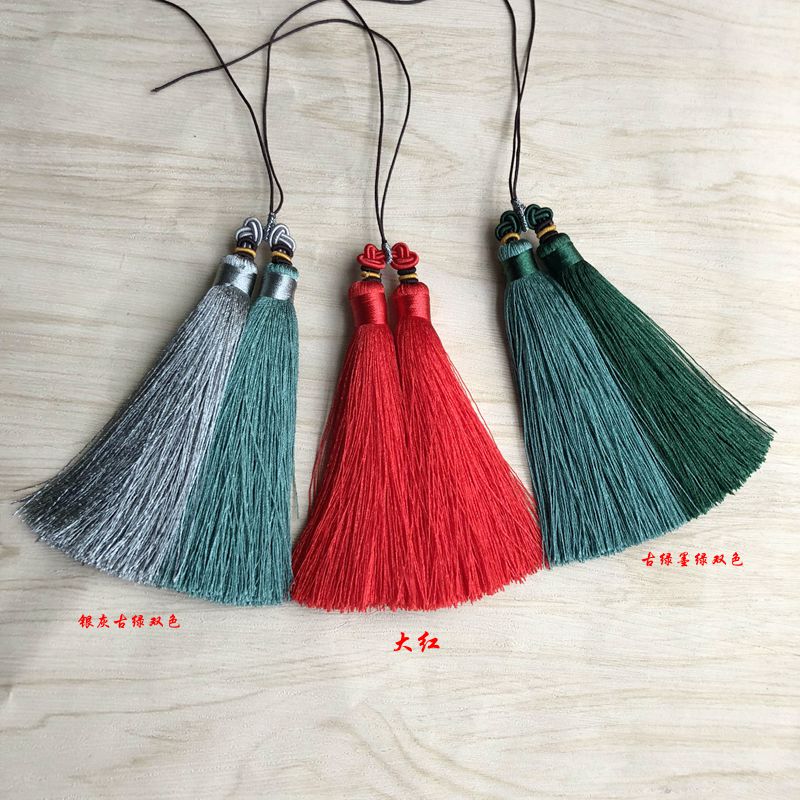 DIY饰品配件 冰丝亮光中国结汽车挂件双流苏穗子 毛衣链项链吊穗