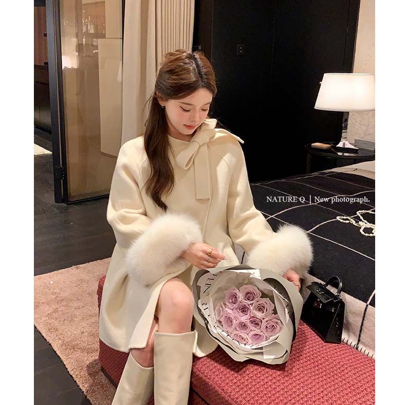 双面绵羊毛中长款学院风毛呢外套