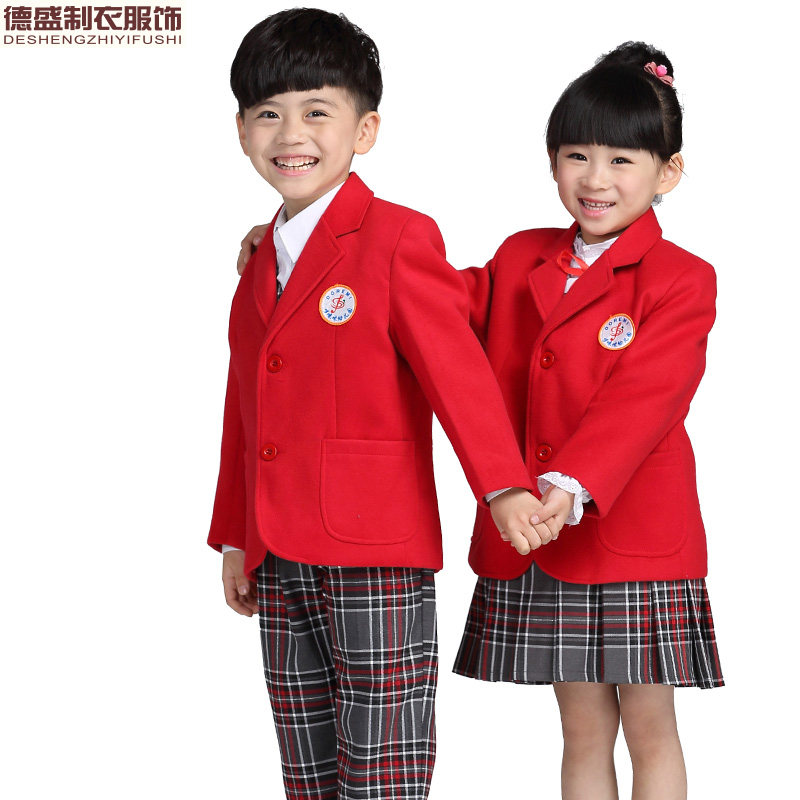 幼儿园园服秋冬装 英伦春秋季园服套装定做校服红色毛呢西装外套