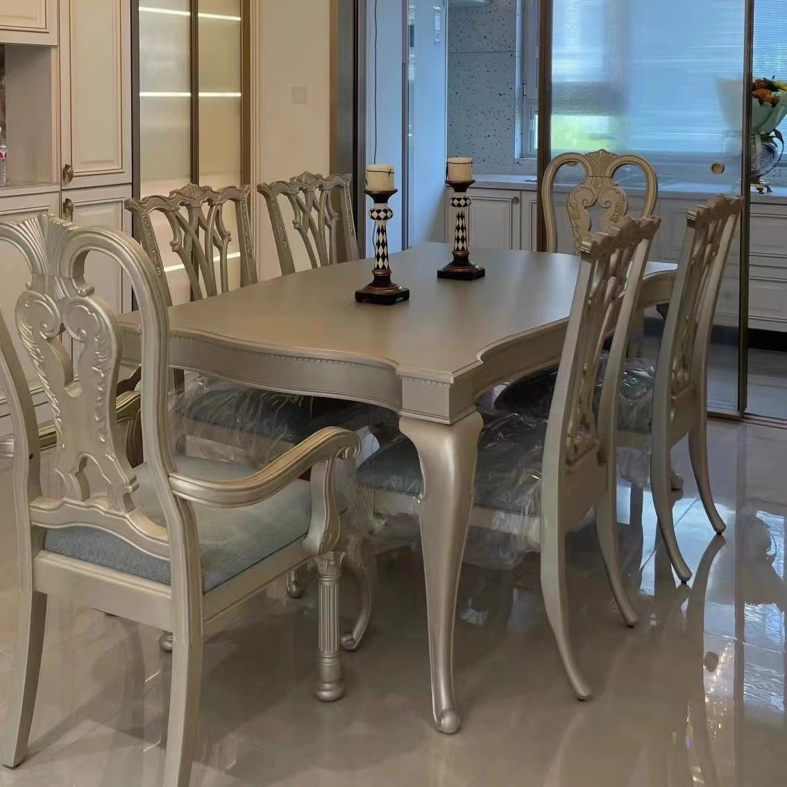 art新款家具图尔乐章长方形伸缩餐桌法式轻奢实木雕花餐桌椅家具,住宅家具,实木餐桌,淘宝优惠券,粉丝福利购,淘宝优惠卷