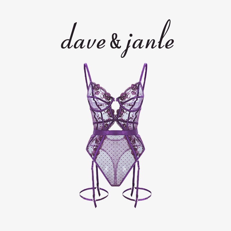 英国 Dave&Janle 韵味紫罗兰连体衣性感轻盈透色内衣裙套装礼盒装
