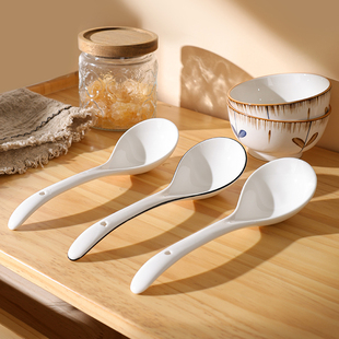 陶瓷汤勺大号家用盛汤勺简约黑线大勺子高颜值餐具家用长柄粥勺子