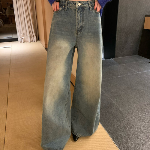 TABLE-显瘦阔腿裤时尚潮流复古休闲简约牛仔裤9237-磨毛加厚款