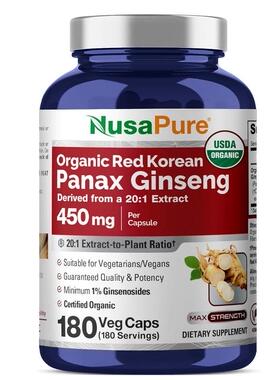 美国成人红参胶囊NusaPure Red Korean Ginseng 健康保健体力疲劳