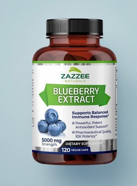 蓝莓胶囊成人视力手机电视用眼Zazzee Blueberry 120粒白斑眼底