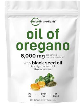 美国牛至油软胶囊Micro Ingredients含黑籽油Oil of Oregano300粒