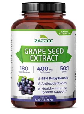 美国Zazzee Grape Seed美葡萄籽胶囊95%多酚成人皮肤老化皱纹