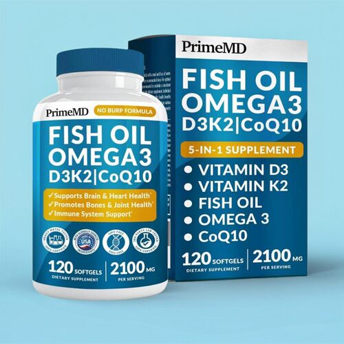 美国鱼油胶Fish Oil成人心脑健康维生素D3 K2关节骨骼辅酶保健120