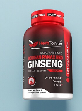 红参胶囊美国购Herbtonics高含量Ginseng Korean Red成人体力120