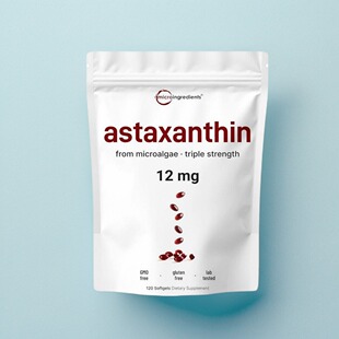 美国虾青素12毫克120粒Natural Astaxanthin成人关节眼睛内循环正