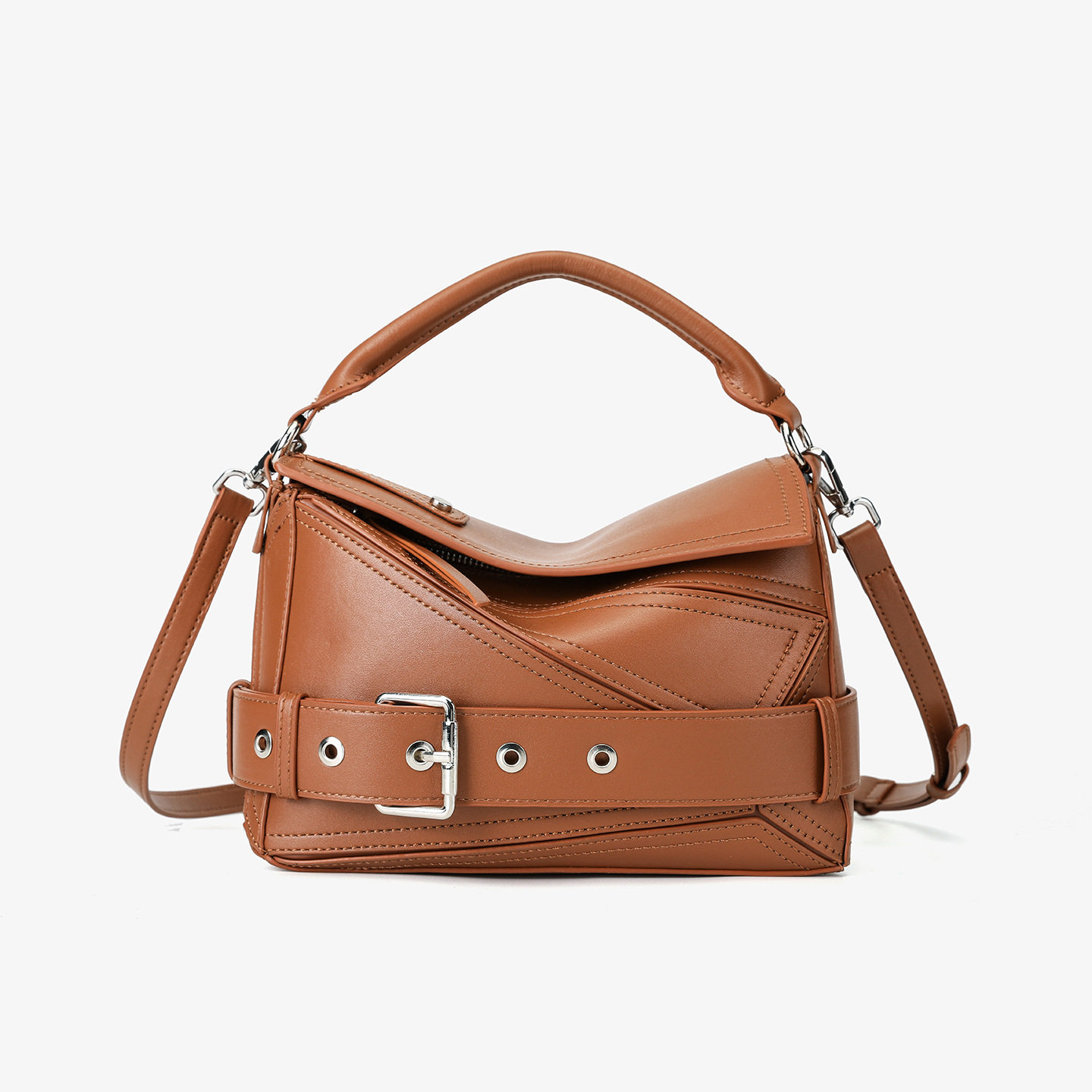 牛皮机车几何枕头包女斜挎手提包大容量波士顿保龄球包单肩斜跨包