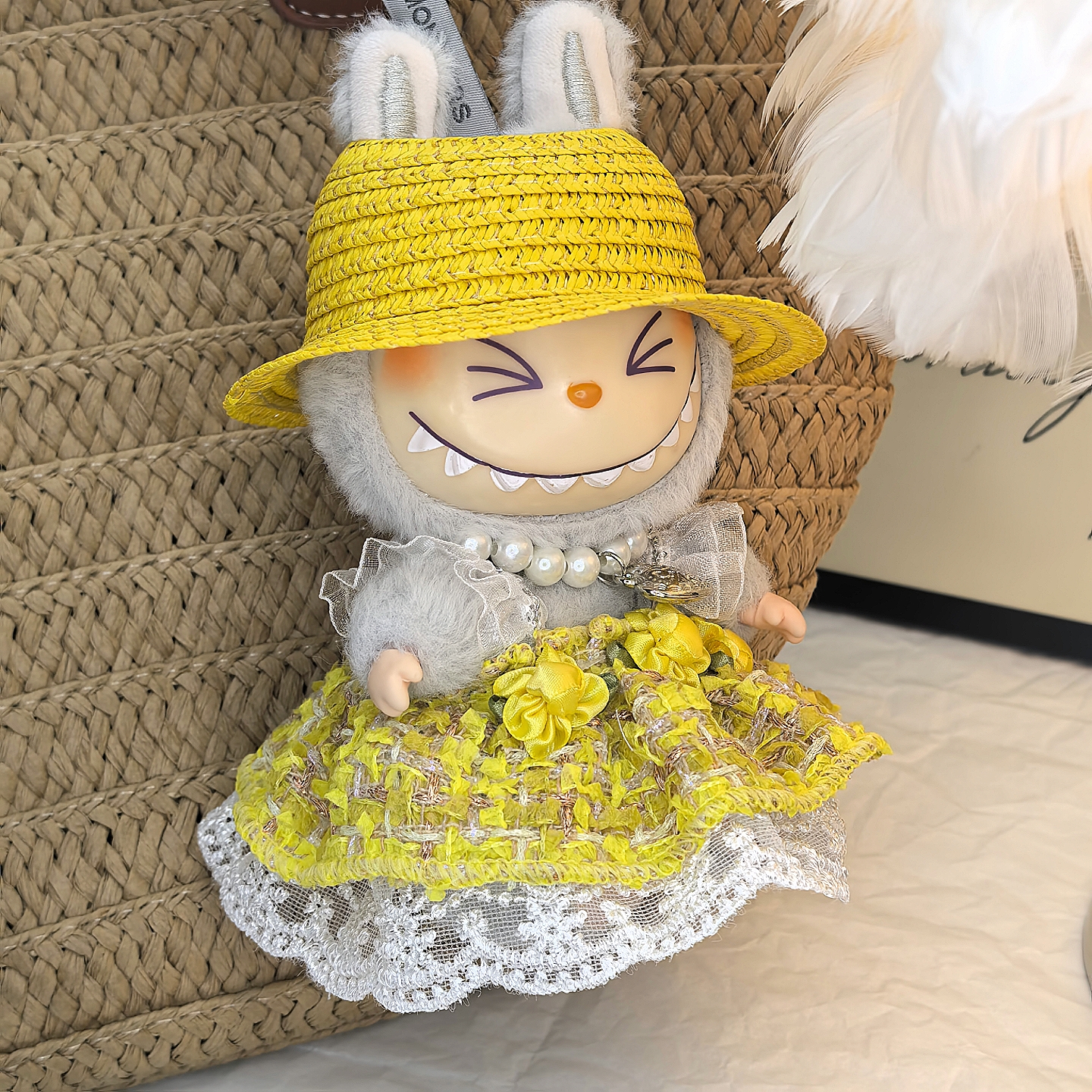 娃衣一二代盲盒LABUBU公仔着替挂件拉布布衣服可爱套装公主裙黄色