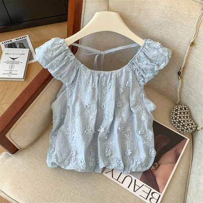 韩系新款小众百搭甜美无袖上衣女夏季外穿洋气立体花系绳背心小衫