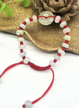 原创缅甸翡翠本命年儿童红绳手链