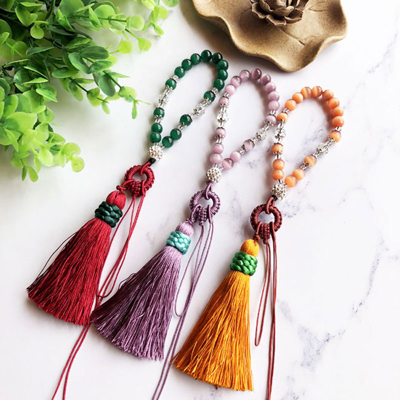 猫眼手工编织绳钥匙链绳流苏绳手把玩件挂绳玉器绳车挂件吊坠流苏