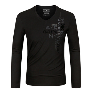 莱卡t恤弹性T恤851黑 欧美百搭创意V领桃领长袖 欧洲站男装 2025新品