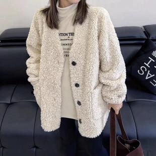 网红颗粒绒毛呢外套女 简约宽松软糯毛毛外套中长款 2025冬季 新款