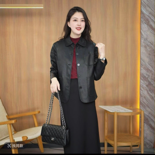妈妈装 2026春秋新款 气质时尚 翻领大码 气显瘦百搭蛋白皮皮衣女 韩版