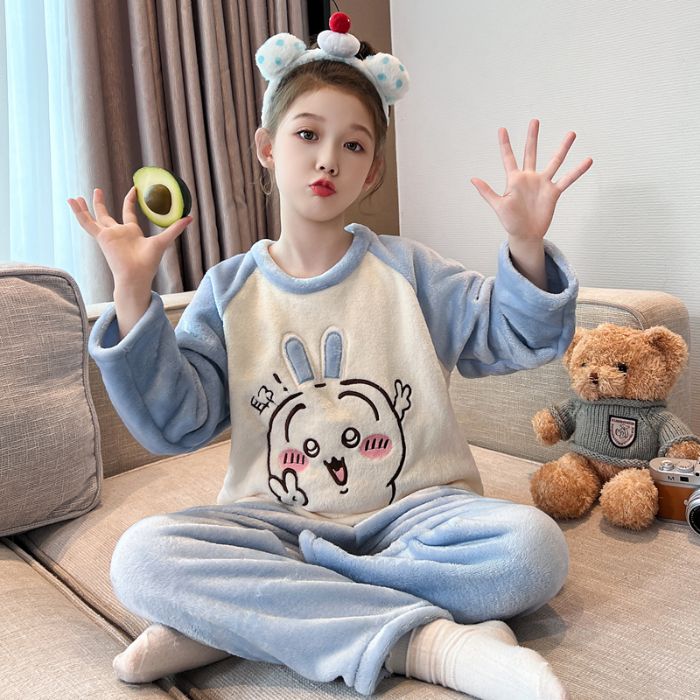 儿童睡衣男女童秋冬乌萨奇卡通可爱超萌法兰绒套装保暖家居珊瑚绒