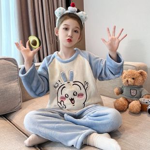 儿童睡衣男女童秋冬乌萨奇卡通可爱超萌法兰绒套装保暖家居珊瑚绒