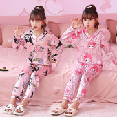 女童睡衣冰丝夏季 春秋美乐蒂卡通可爱仿真丝家居套装 薄款 V领长袖
