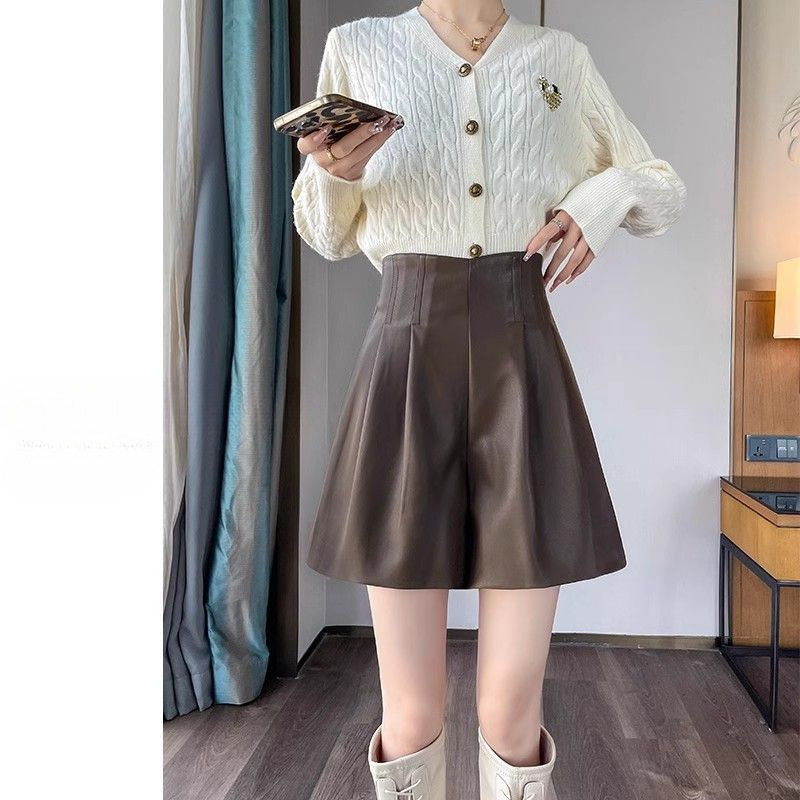 咖色pu小皮裤短裤女秋冬2