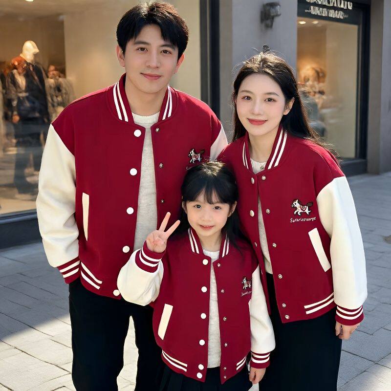 马年亲子装外套一家三口2026新款新年过年保暖秋冬母子母女棒球服