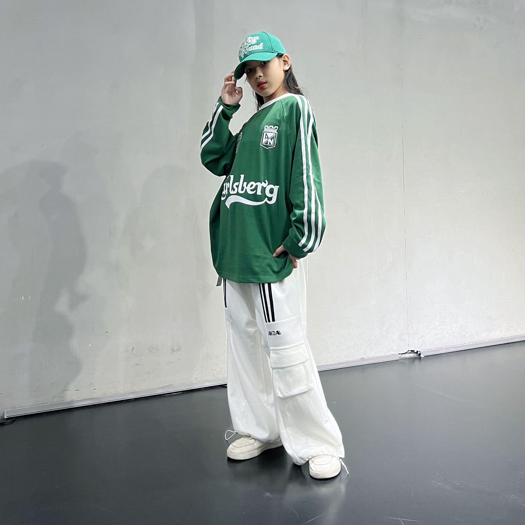 2023春秋新款男女儿童潮酷宽松嘻哈纯棉T恤长袖韩国hiphop街舞服