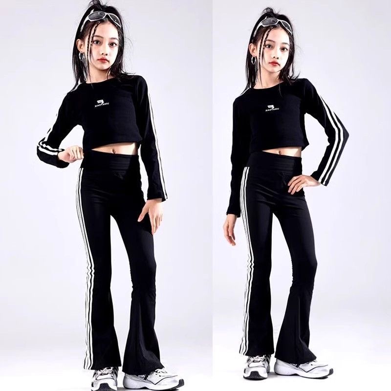 少儿形体训练服女童爵士舞喇叭裤