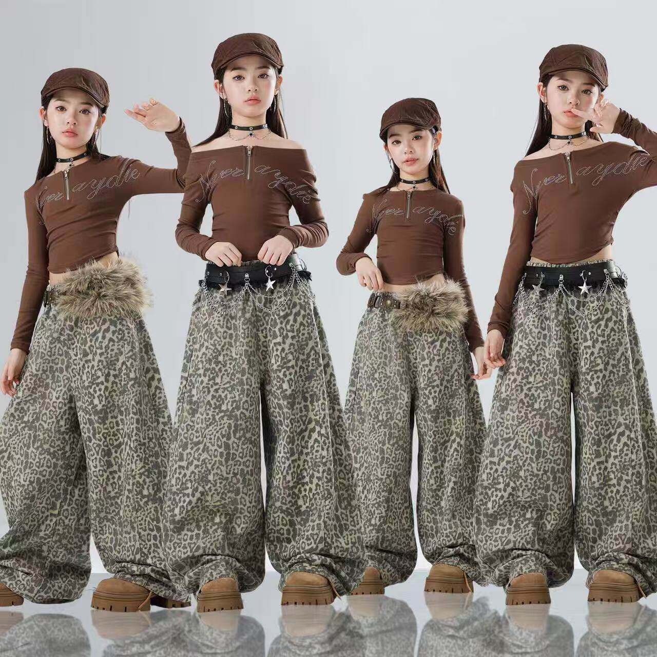 女童爵士舞演出服时尚潮装豹纹女孩jazz套装女团舞蹈练功服表演服
