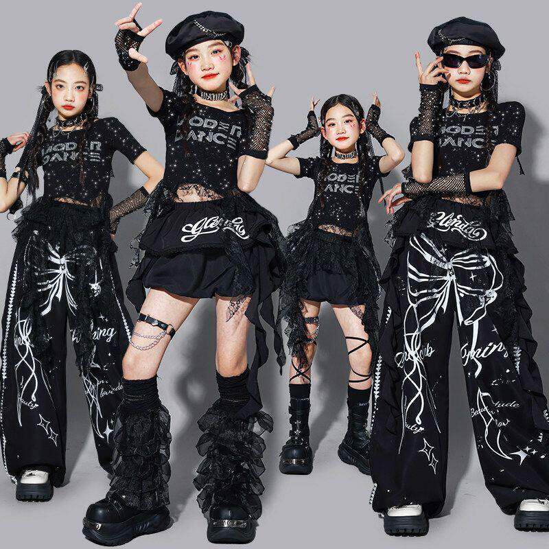 女童蕾丝爵士舞服装少儿jazz走秀套装儿童街舞演出服女孩裤子潮装
