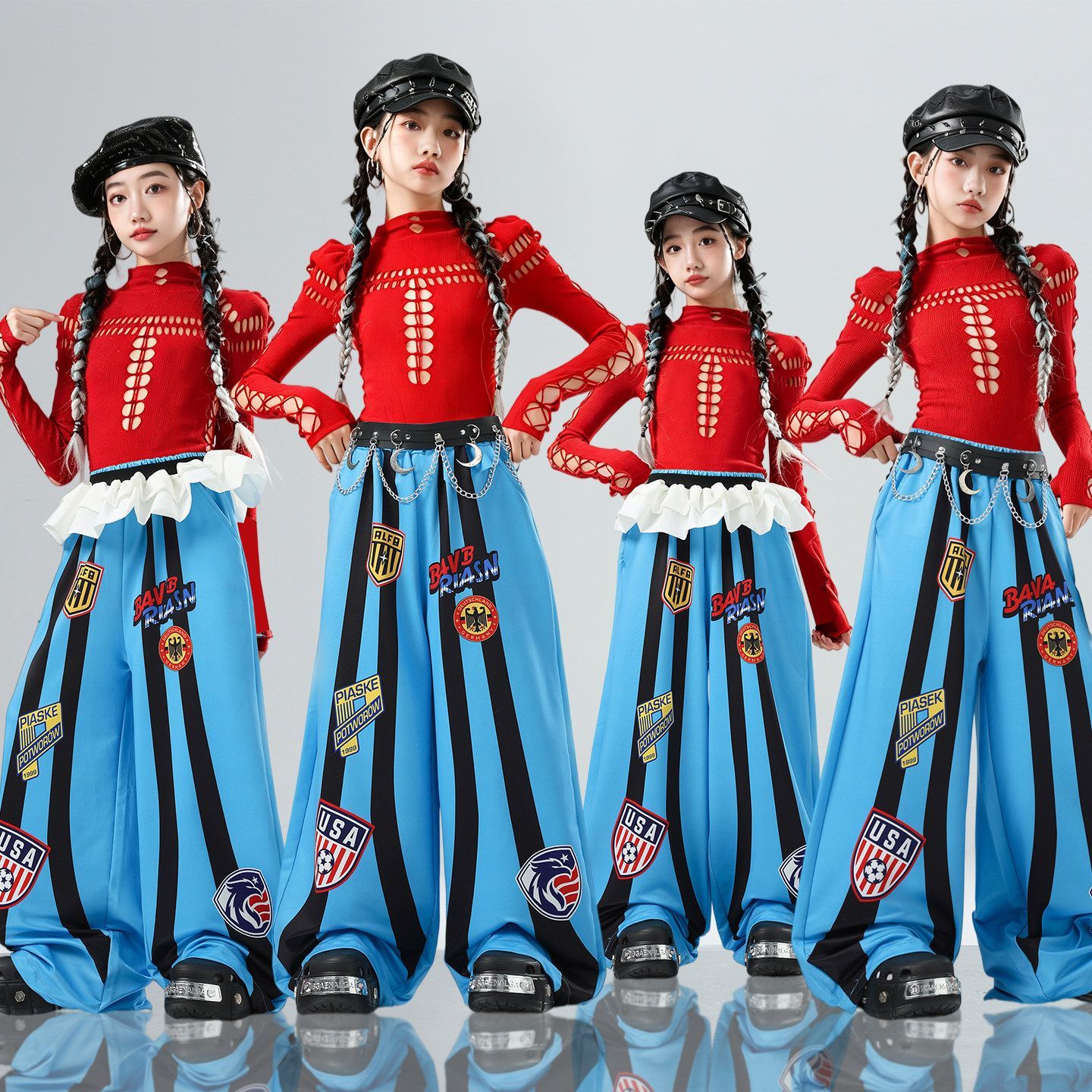 女童爵士舞服装六一女团舞蹈表演服jazz露脐演出服儿童走秀套装夏