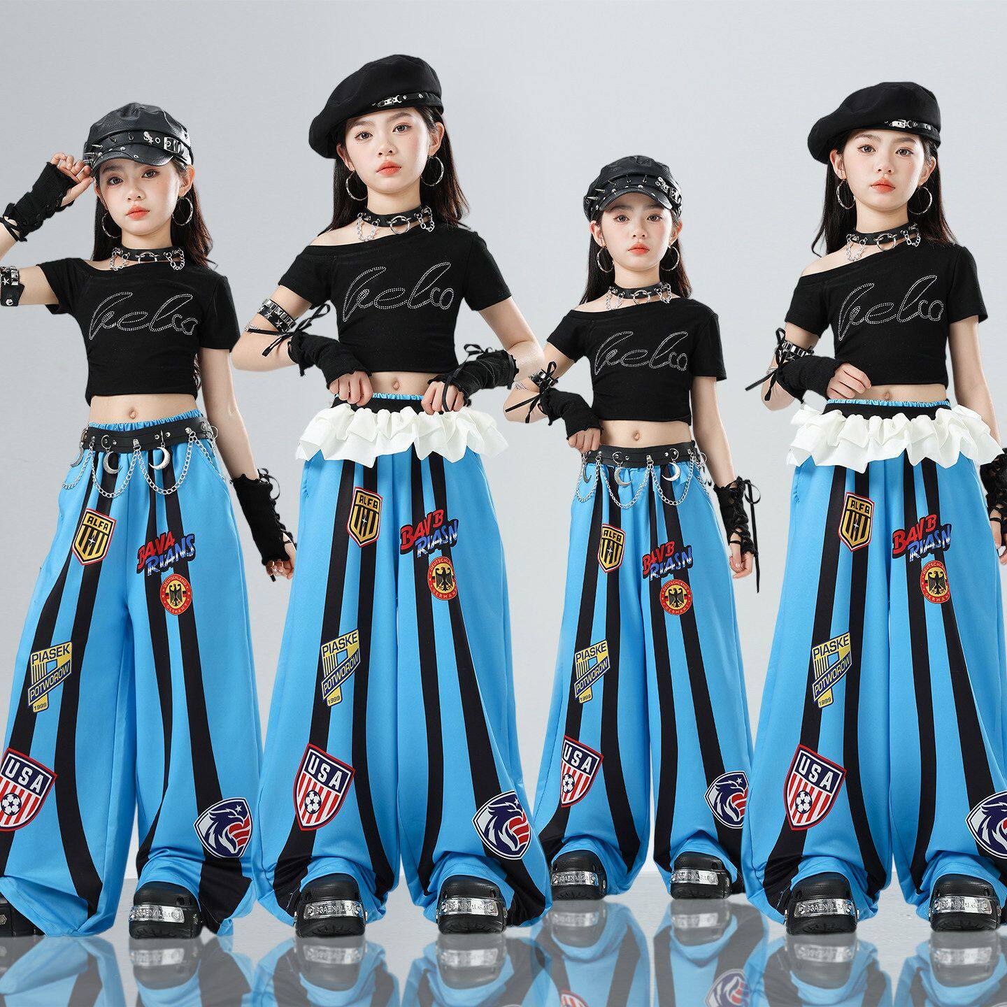 女童爵士舞表演出服少儿jazz韩版露脐潮酷练功服街舞儿童潮服套装