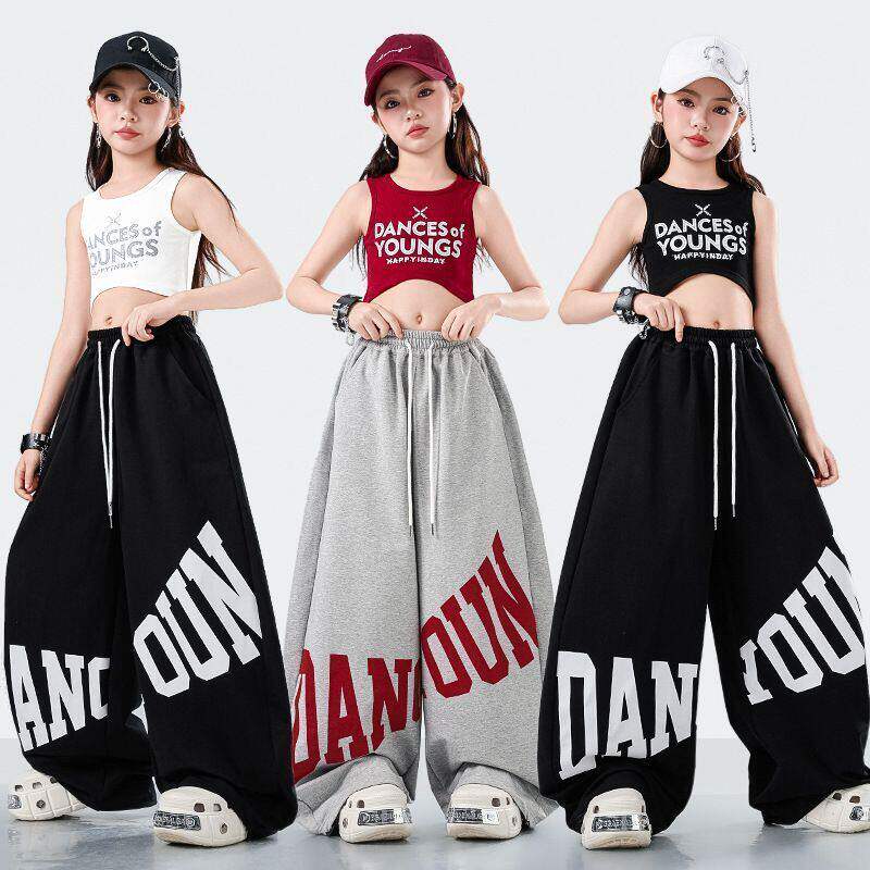 新款韩版儿童爵士舞蹈演出服装女童街舞红色运动背心现代JAZZ表演