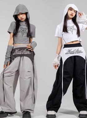 女童爵士舞服装连帽衣嘻哈练功服儿童街舞潮服套装女孩走秀演出服