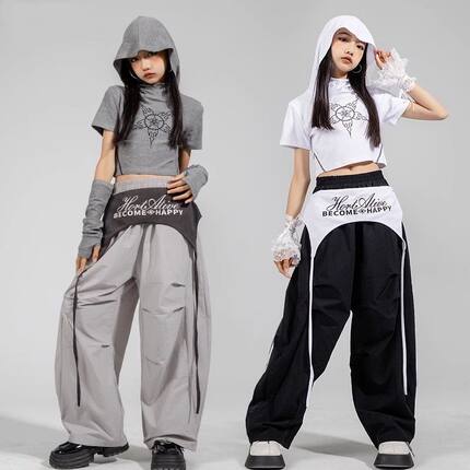 女童爵士舞服装连帽衣嘻哈练功服儿童街舞潮服套装女孩走秀演出服