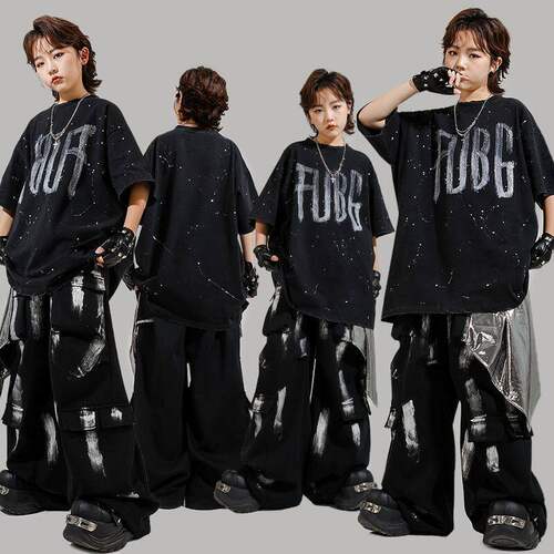 儿童街舞演出服嘻哈酷帅男童舞蹈套装hiphop女童表演潮服新款童装