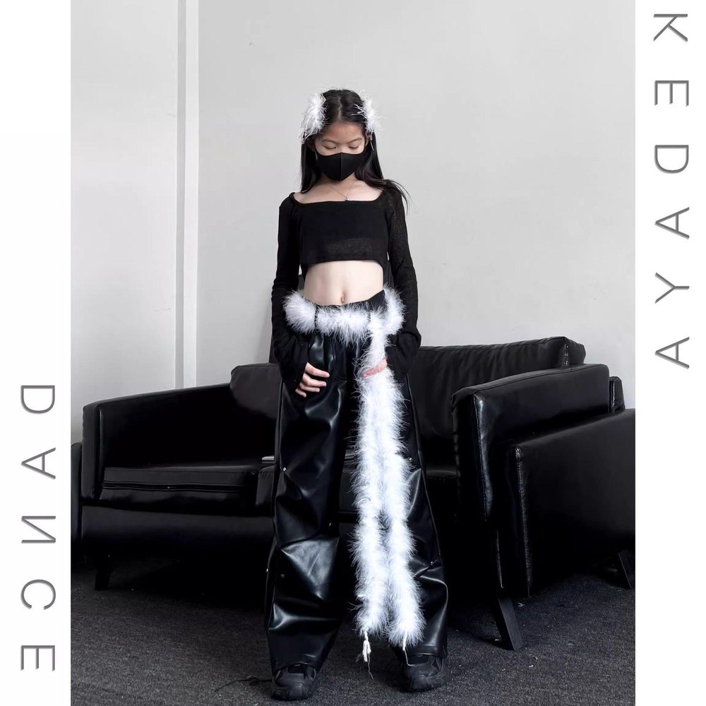 潮酷童装女童露脐连帽罩衣工装皮