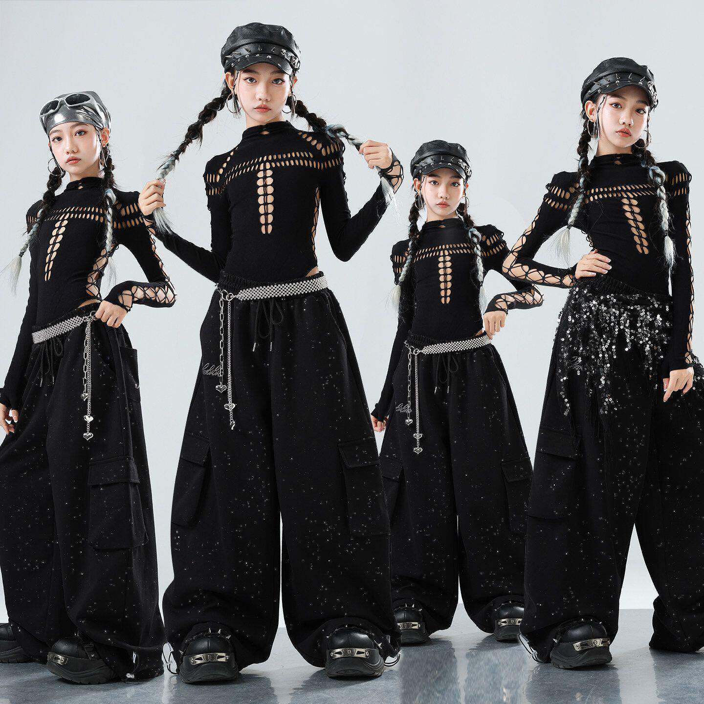 女童爵士舞服装jazz模特走秀舞蹈练功服时髦酷炫少儿街舞演出服潮