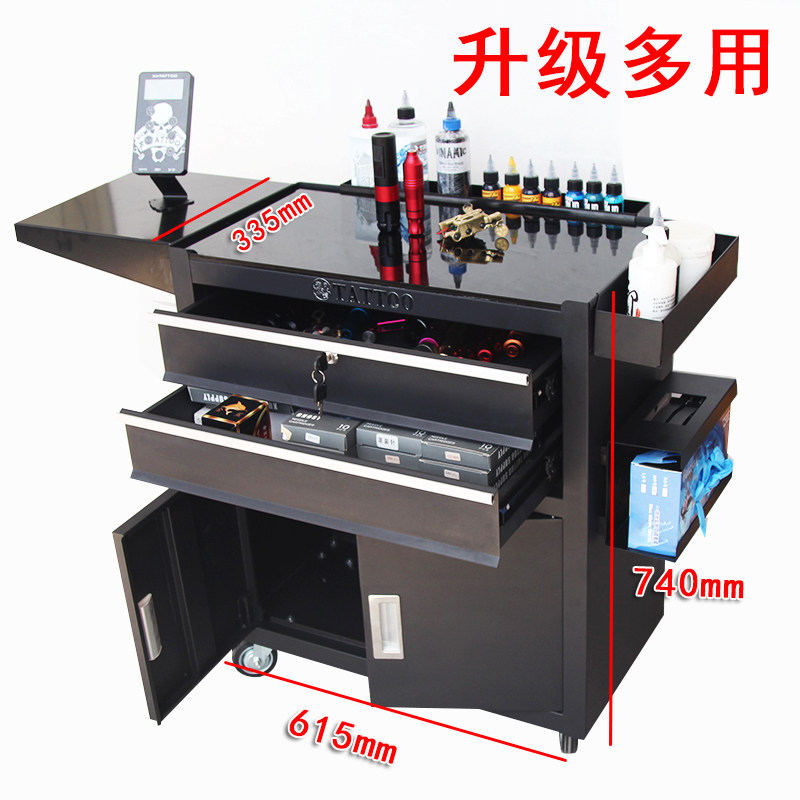 纹身工作台升级刺青工具车抽屉式小手推车柜子移动滚轮操作台面板