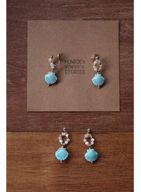 MONROEs 听见蓝色贝壳小提溜耳环耳夹无耳洞贝壳简约个性度假百搭